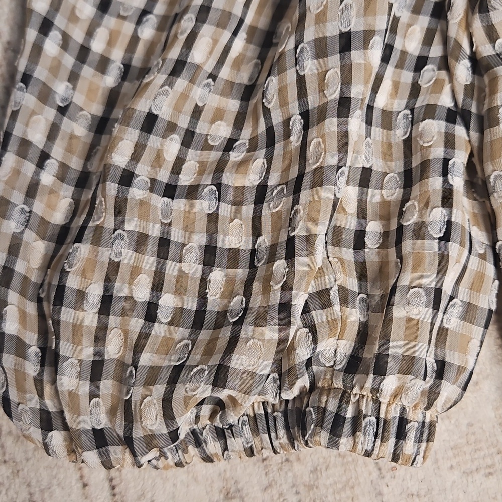 Ann Klein Plaid Popover With Side Slits In Bisqueware Light Coffee Combo - Picture 6 of 12